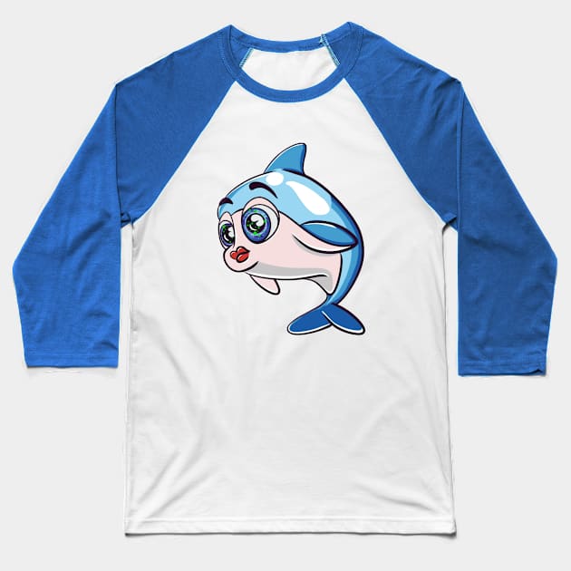 Kawaii Dolphin Nancy with Galaxy Sparkling Eyes Baseball T-Shirt by Ms. MillieLeeHarper